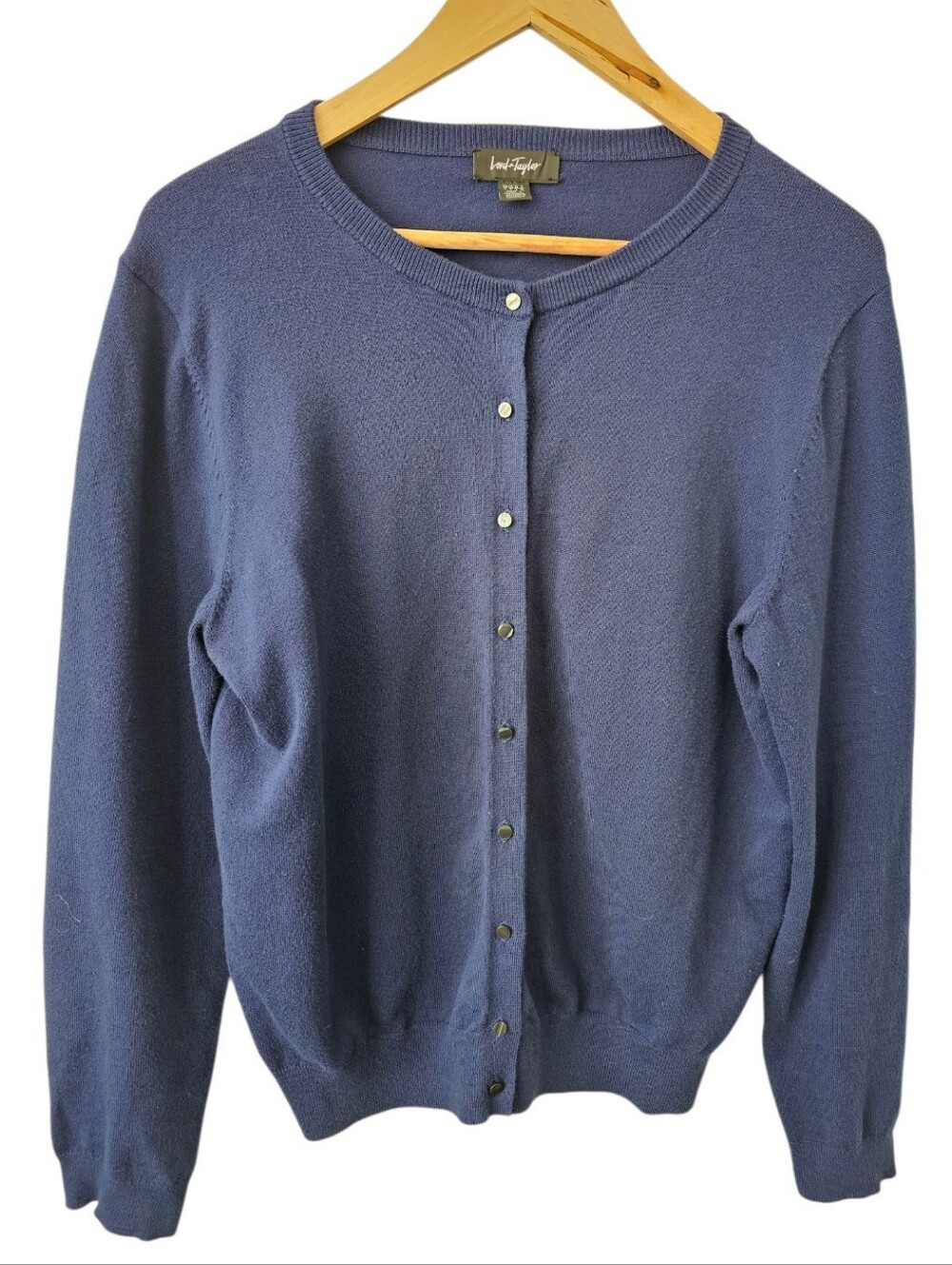Lord & Taylor Women's Navy Crewneck Button Down Cardigan Sweater Size Large